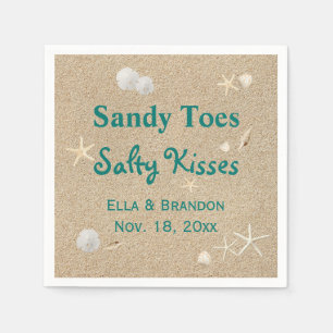 Turquoise Beach Sandy Toes Salty Kisses Wedding Napkin