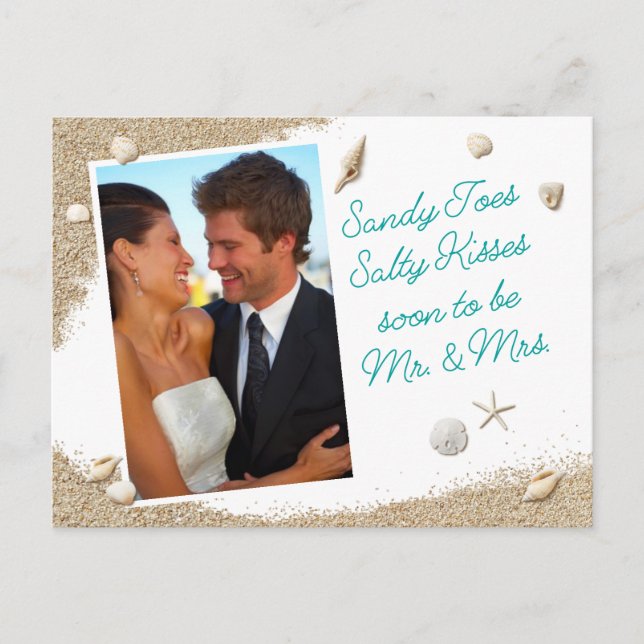 Turquoise Beach Sandy Toes Salty Photo Save Date Announcement Postcard (Front)
