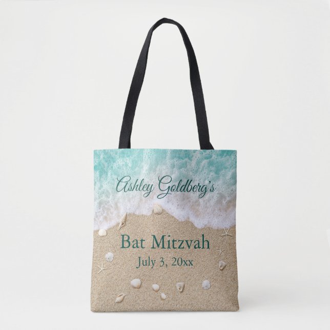 Turquoise Beach Waves Bat Mitzvah Tote Bag (Front)
