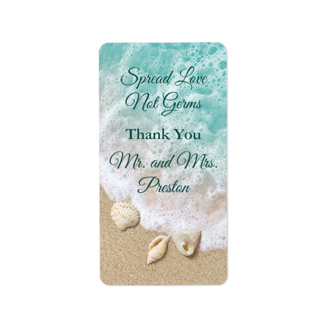 Turquoise Beach Waves Spread Love Hand Sani Tall Label (Front)