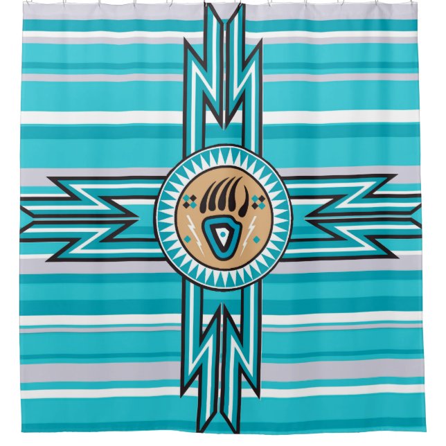 Turquoise Bear Paw Native American Shower Curtain (Front)