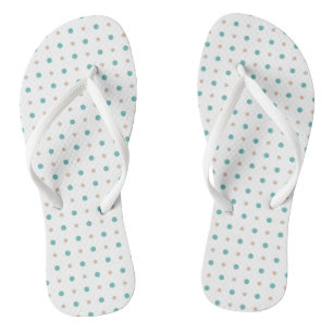 Turquoise, beige and white dots flip flops