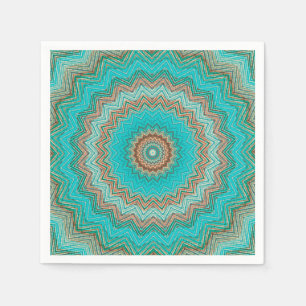 Turquoise, beige circular pattern. Mandala. Napkin
