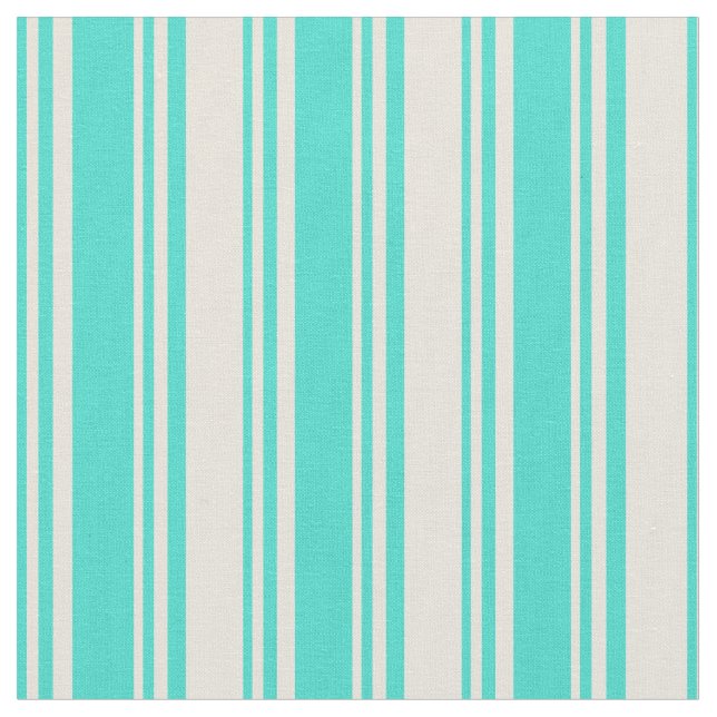Turquoise & Beige Coloured Lines/Stripes Pattern Fabric (Close Up)