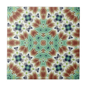 Turquoise beige colourful kaleidoscope ornament tile