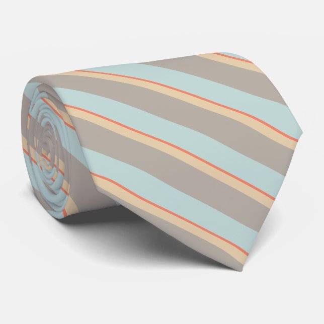 Turquoise Beige Stripes Tie (Rolled)