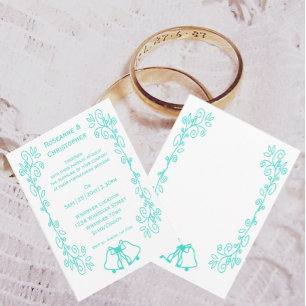 Turquoise Bells Scrollwork Design Wedding Invitation