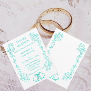 Turquoise Bells Scrollwork Wedding Reception Invitation