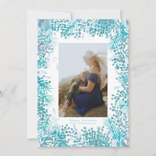 Turquoise Berries Christmas Holiday Photo Card