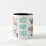 Turquoise | Best Mum Ever Custom Photo Mug<br><div class="desc">Vibrant Bright Turquoise light blue colour | Give it as gift to your mum! Photo Grid Handwritten Text Two-Tone Coffee Mug
Best Mum Ever Custom Photo Mug</div>
