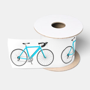 Turquoise Bicycle on White Satin Ribbon