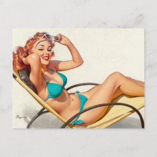 Turquoise Bikini Pin Up Postcard