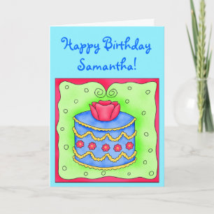 Turquoise Birthday Card with Blue Cake