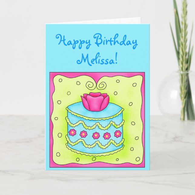 Turquoise Birthday Card with Turquoise Cake (Front)