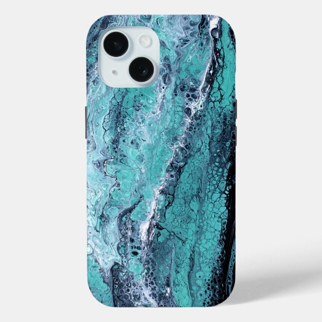 Turquoise & Black Abstract Marble  Case-Mate iPhone Case (Back)