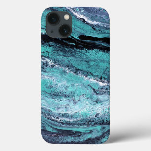 Turquoise & Black Abstract Marble iPhone 13 Case