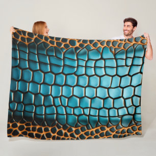 Turquoise Black and Gold Reptile Scale Pattern Fleece Blanket