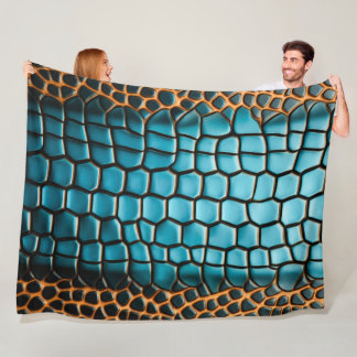 Turquoise Black and Gold Reptile Scale Pattern Fleece Blanket