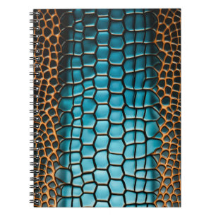 Turquoise Black and Gold Reptile Scale Pattern Notebook