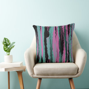 Turquoise, black and pink abstract cushion