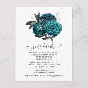 Turquoise, Black and Silver Floral Guest Details Enclosure Card