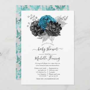 Turquoise, Black and Silver Shower Invitation