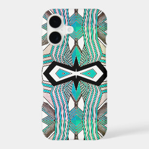 Turquoise, Black and White Geometrical Line Art