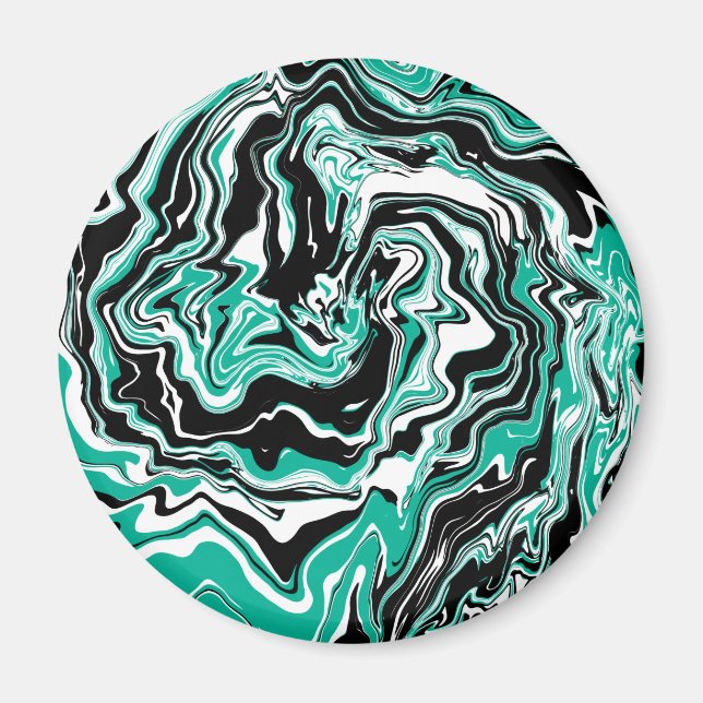 Turquoise, Black and White Marble Fluid Art    Magnet (Front)