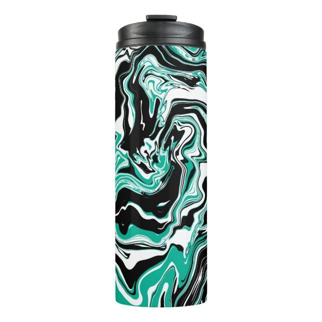 Turquoise, Black and White Marble Fluid Art  Thermal Tumbler (Front)