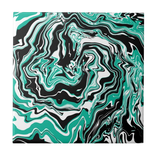 Turquoise, Black and White Marble Fluid Art  Tile (Front)