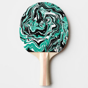 Turquoise, Black and White Swirls Marble like Ping Pong Paddle
