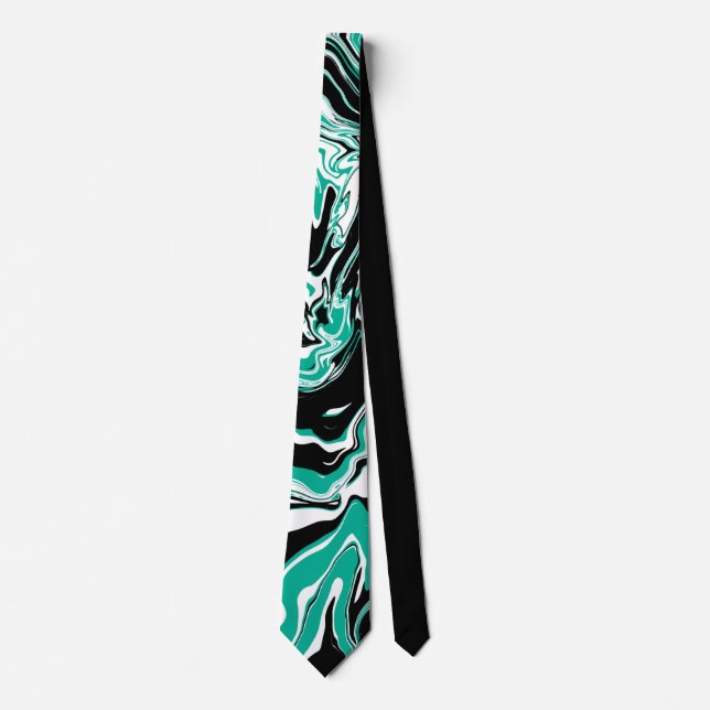 Turquoise, Black and White Swirls Marble like    Tie (Front)