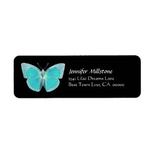 Turquoise & Black Butterfly Address Label