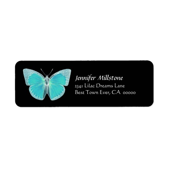 Turquoise & Black Butterfly Address Label