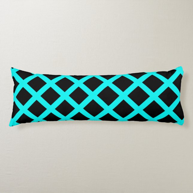 Turquoise Black Chequered Diamond Stripes Pattern Body Cushion (Front)