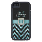 TURQUOISE BLACK CHEVRON GLITTER GIRLY
