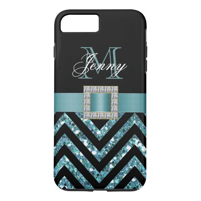 TURQUOISE BLACK CHEVRON GLITTER GIRLY Case-Mate iPhone CASE (Back)