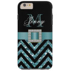 TURQUOISE BLACK CHEVRON GLITTER GIRLY