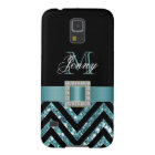 TURQUOISE BLACK CHEVRON GLITTER GIRLY