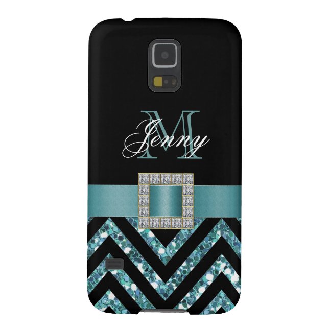 TURQUOISE BLACK CHEVRON GLITTER GIRLY Case-Mate SAMSUNG GALAXY CASE (Back)