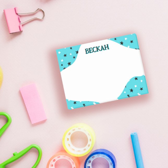 Turquoise Black Cool Stars Add Name Post-it Notes (Creator Uploaded)