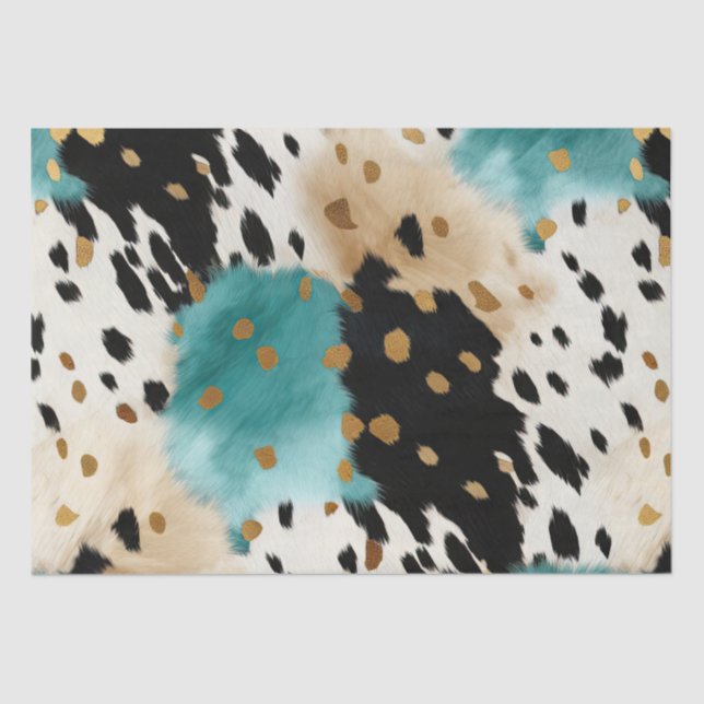 Turquoise Black Cream Gold Western Cowgirl Cowhide Tissue Paper (Front)