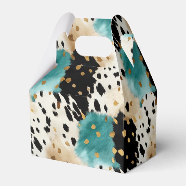 Turquoise Black Cream Gold Western Cowhide Favour Box (Front Side)
