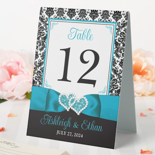 Turquoise, Black Damask Love Hearts Wedding (In SItu (Wedding))