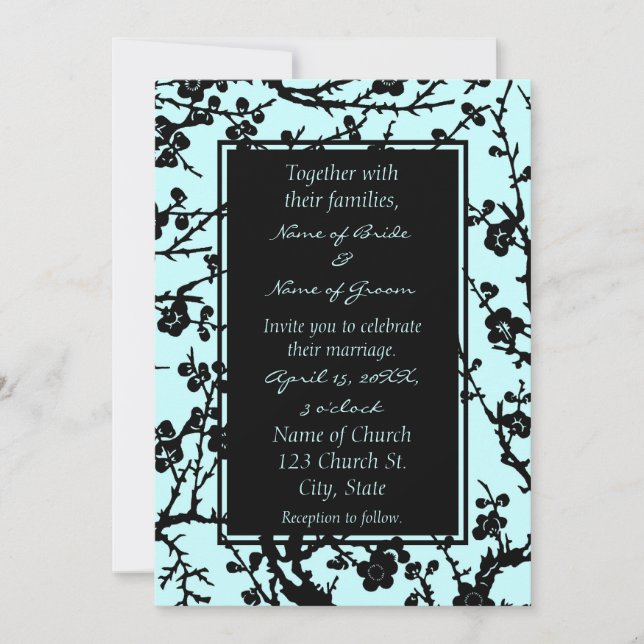 Turquoise & Black Floral Wedding Invitation Cards (Front)