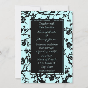 Turquoise & Black Floral Wedding Invitation Cards