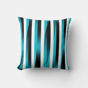 Turquoise Black Gradient Stripe Pattern Cushion
