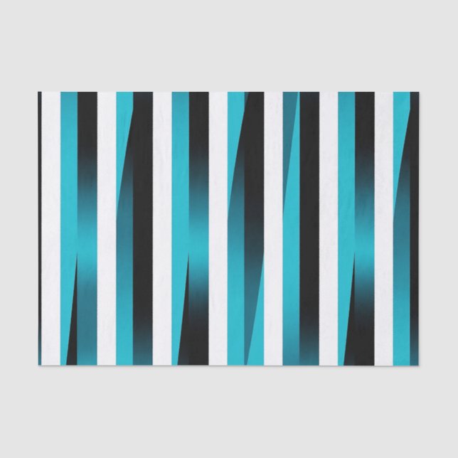Turquoise Black Gradient Stripe Pattern Tissue Paper (Front)