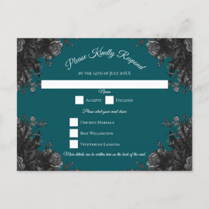 Turquoise Black Grey Rose Gothic Wedding Reply Holiday Postcard