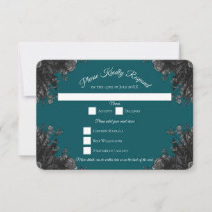 Turquoise Black Grey Rose Gothic Wedding Reply Invitation